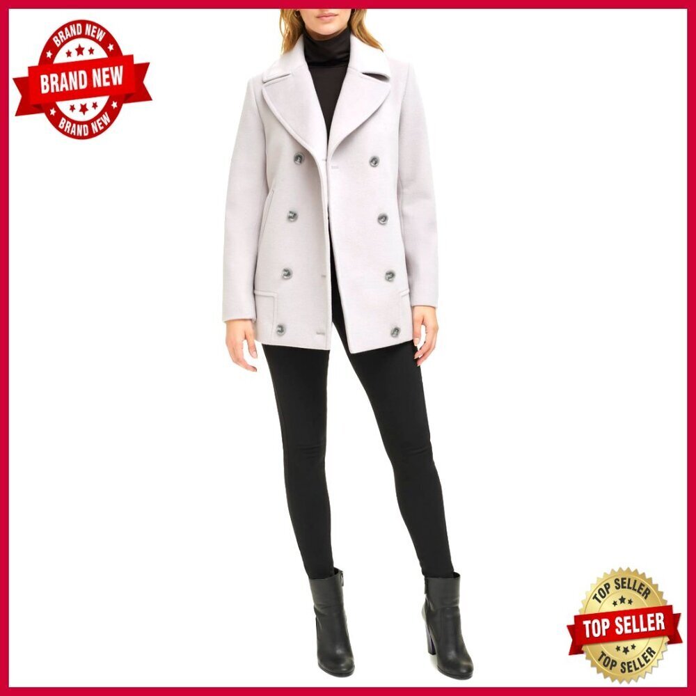 Wool Blend Coat Double Breast Notch Collar Button Details Mid Thigh Length